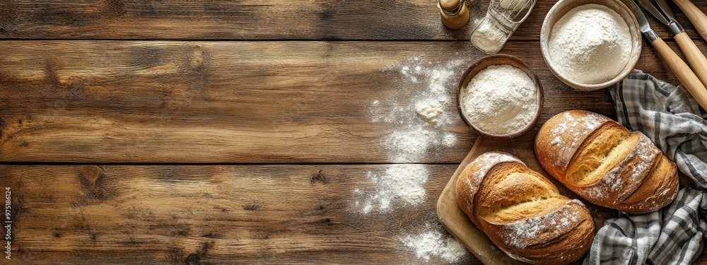 Delicious homemade bakery items on a rustic wooden counter 