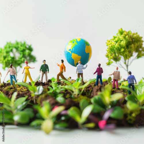 eco-friendly nature environment sustainability earth people plants teamwork collaboration global growth miniature world green community 