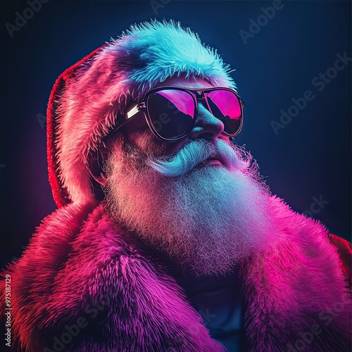 Stylish Santa Claus with Sunglasses in Neon Colors
