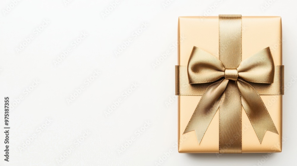 Fototapeta premium Gold Gift Box with Ribbon Bow on White Background