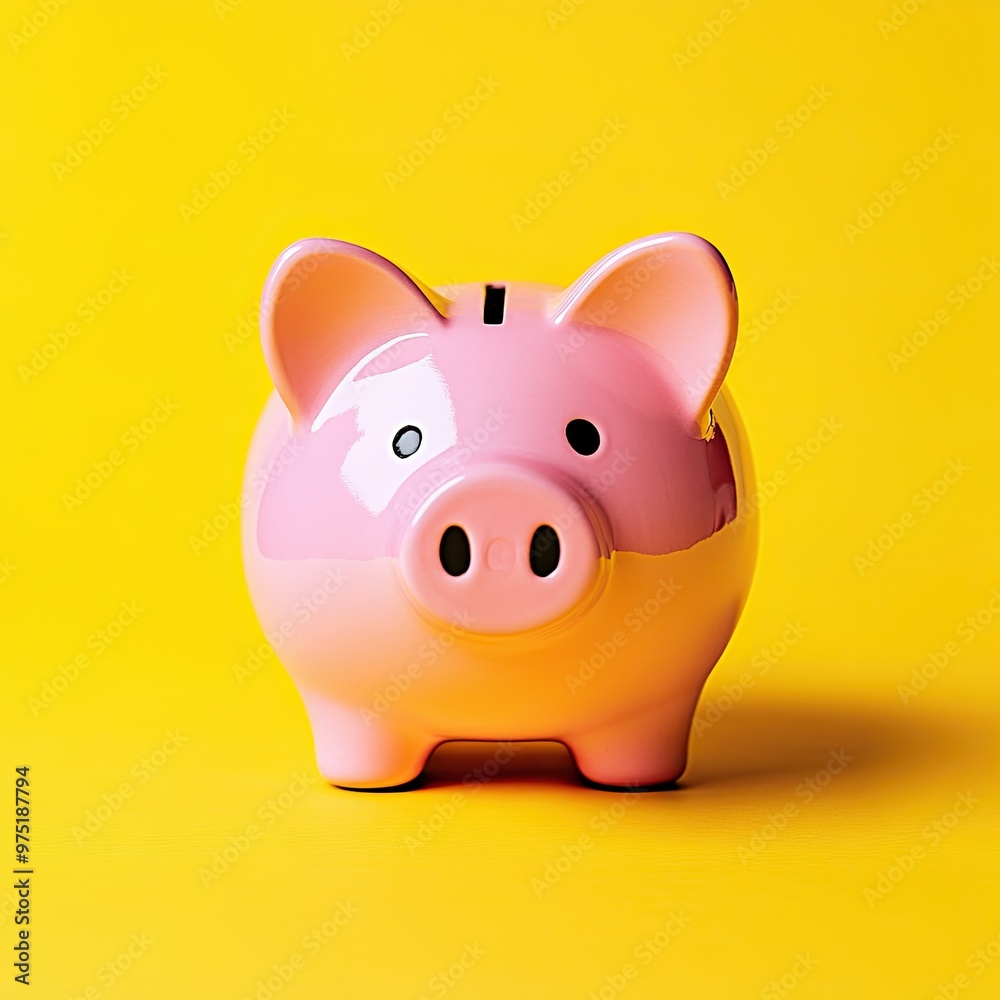 Colorful Piggy Bank on Yellow Background Colorful Piggy Bank on Yellow Background