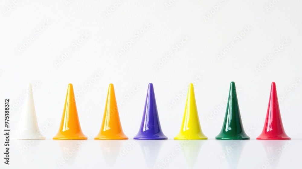 Colorful Cones on White Background Abstract Geometric Shapes Colorful Cones on White Background Abstract Geometric Shapes