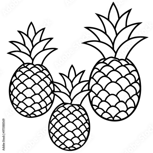 various pineapples outline coloring book page line art drawing