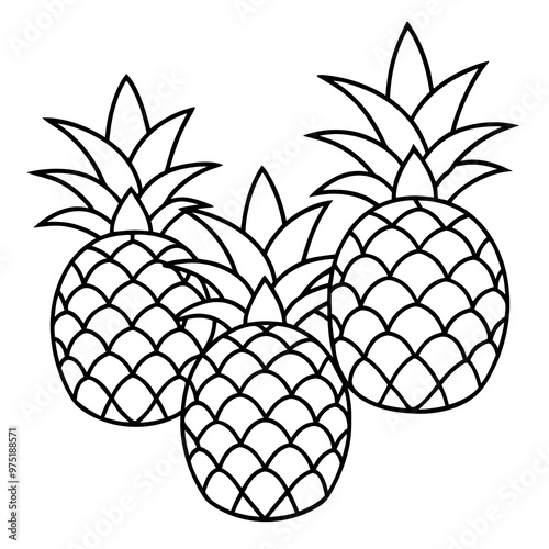 various pineapples outline coloring book page line art drawing