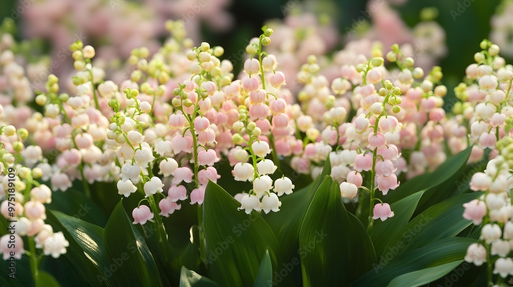 Pink and white lily of the valley, Generative AI Pink and white lily of the valley, Generative AI
