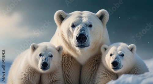 polar bear family on a blurry natural background