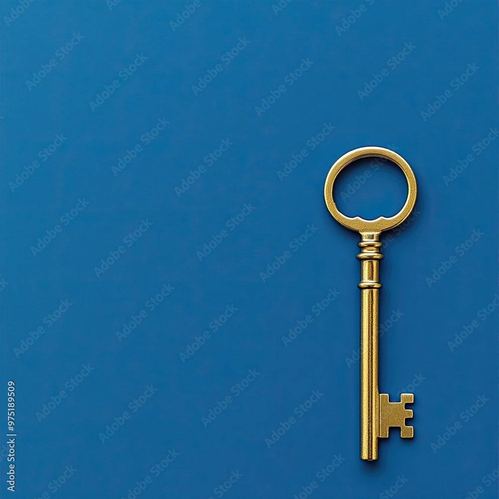 Golden Key on Blue Background – Symbol of Unlocking Potential