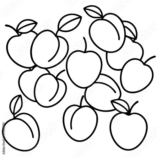 various plums outline coloring book page line art drawing