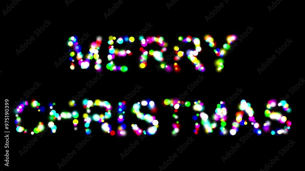 Merry Christmas text with colorful bokeh lights on plain black background