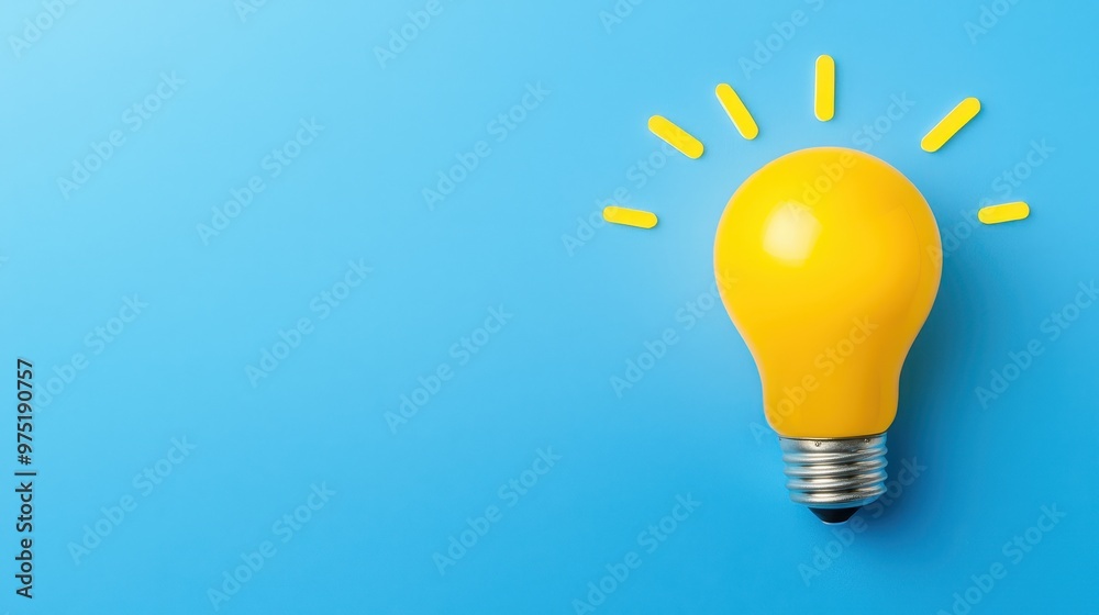 Yellow Light Bulb Idea Inspiration on Blue Background Yellow Light Bulb Idea Inspiration on Blue Background