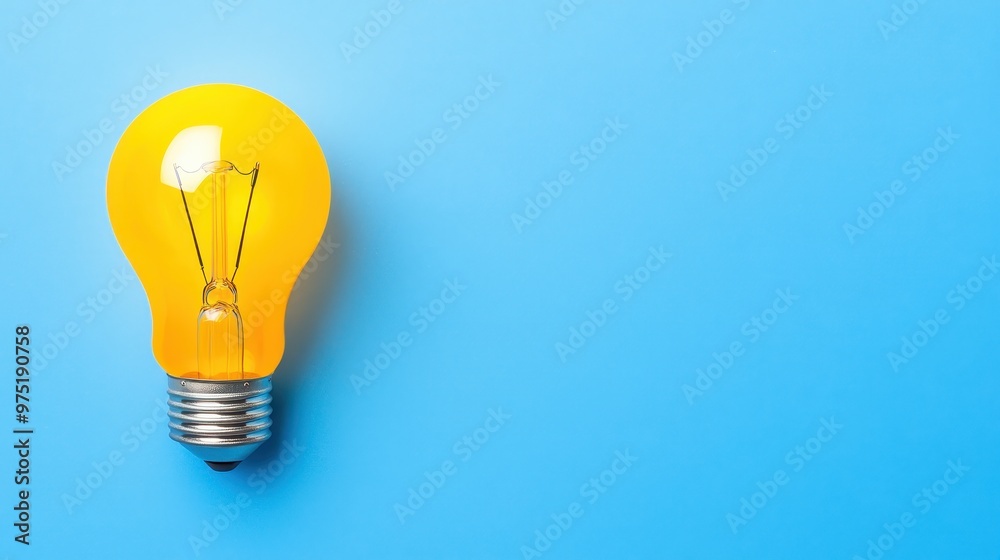 Yellow Light Bulb on Blue Background   Idea  Inspiration  Innovation  Creativity