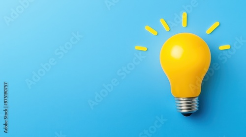 Yellow Light Bulb Idea Inspiration on Blue Background