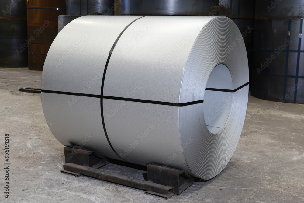 Coils of steel stripes in store. steel coils in warehouse, heavy industries. Coils of steel stripes in store. steel coils in warehouse, heavy industries.