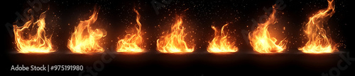 A sprite sheet of fire in various positions on a black background