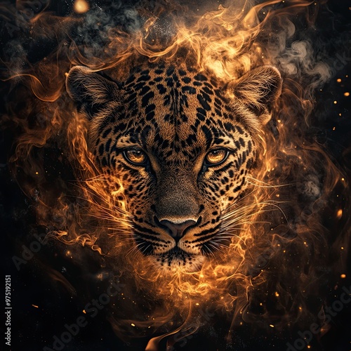 Fierce Leopard in Fiery Surroundings