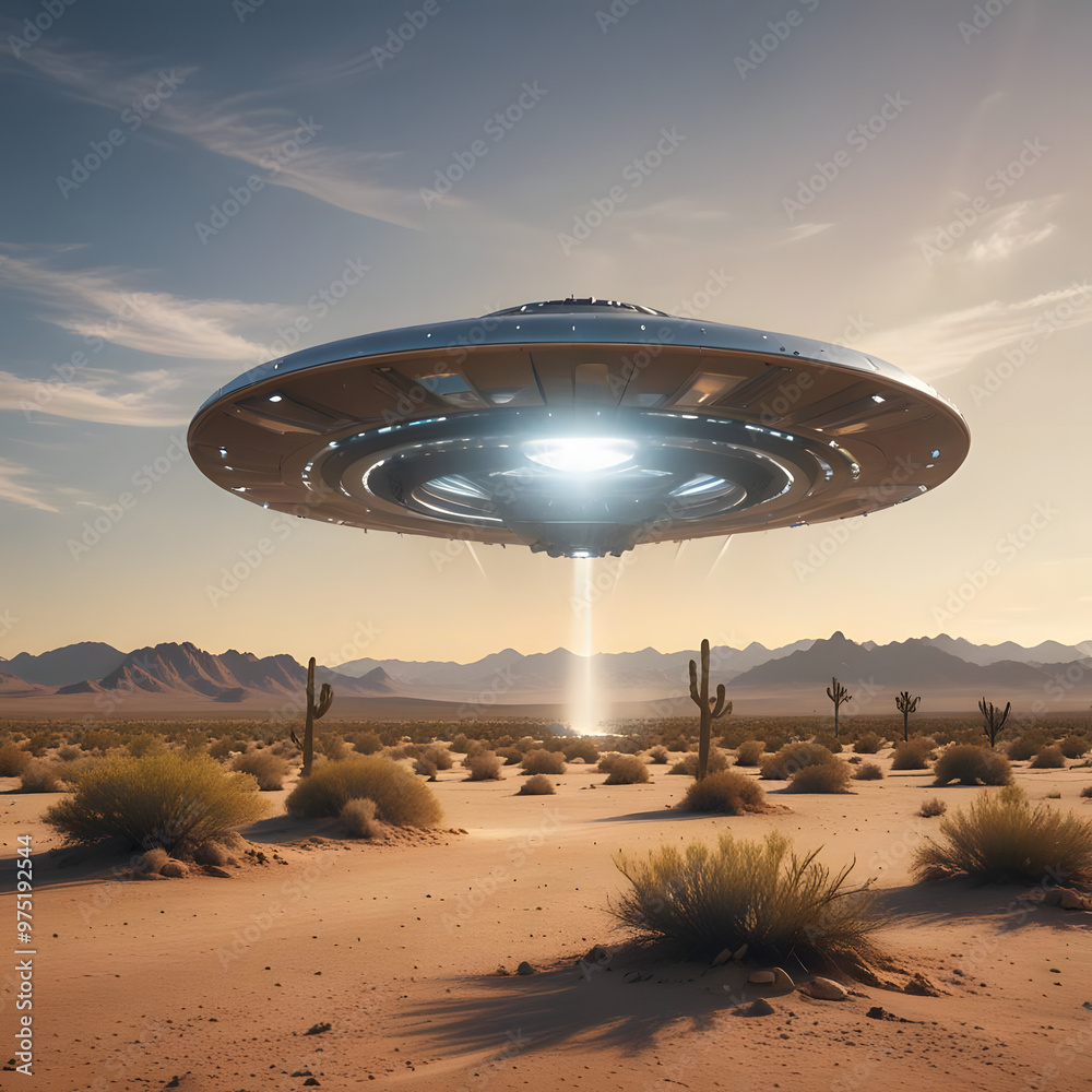 Extraterrestrial UFO Abduction Scene in the Desert - High-Detail AI Art





