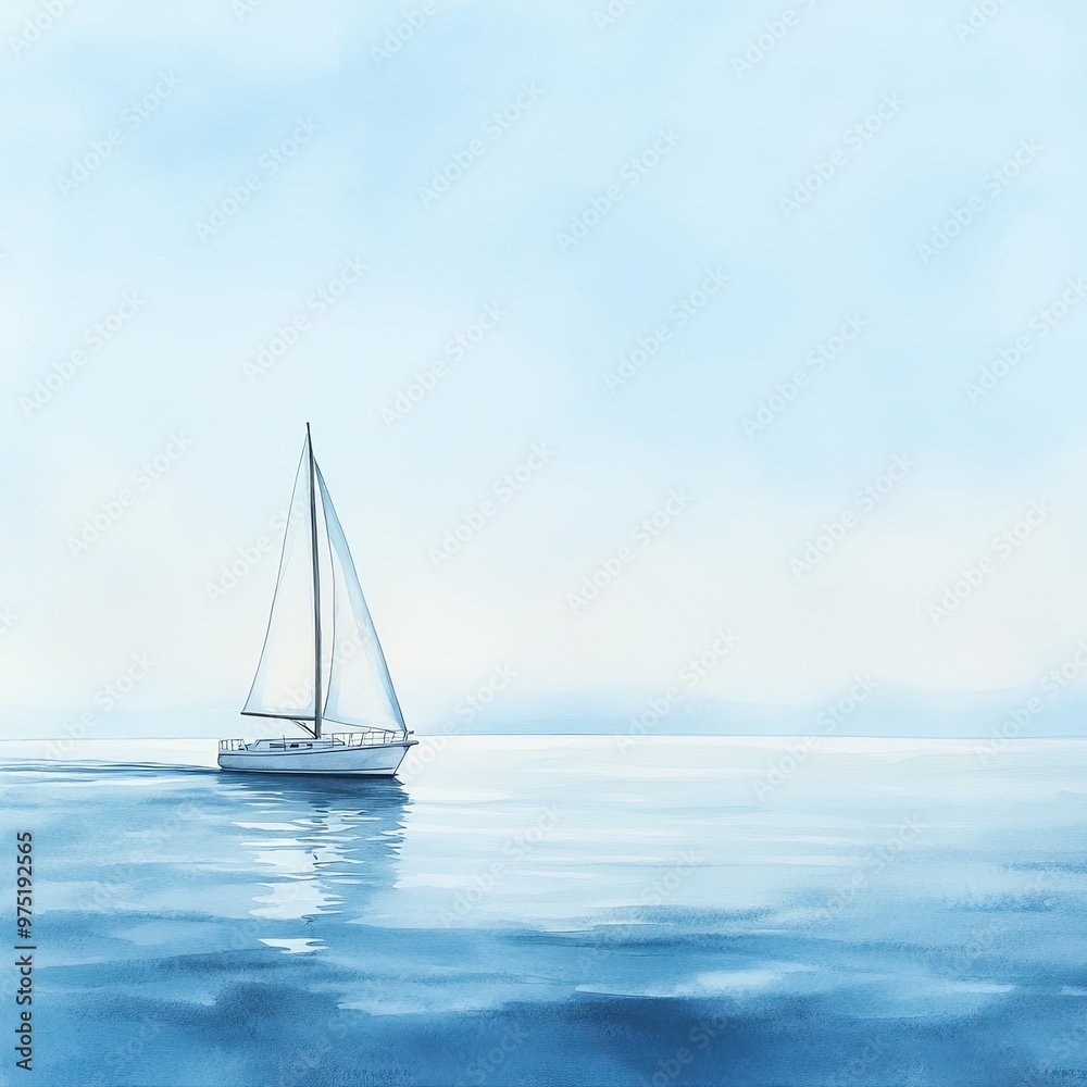Fototapeta premium Tranquil Sailboat on Calm Waters