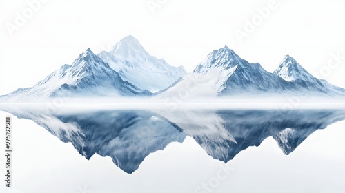 Wallpaper Mural 1. **A serene 3D render of a crystal-clear mountain lake with a reflection of snow-capped peaks, isolated on a pristine white background Torontodigital.ca