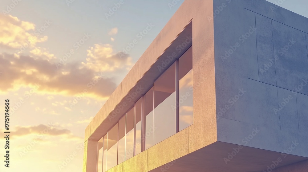 Fototapeta premium Wall of the building modern arshitecture futuristic structure with sunset sky