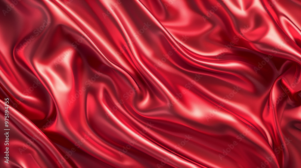 Fototapeta premium Highly Detailed and Realistic Texture of Smooth, Reflective Red Silk Fabric