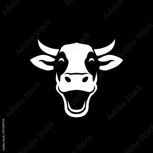 laughing happy cow silhouette vector logo