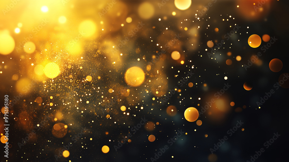Fototapeta premium Holiday Background Featuring Golden Bokeh on Dark Black Canvas