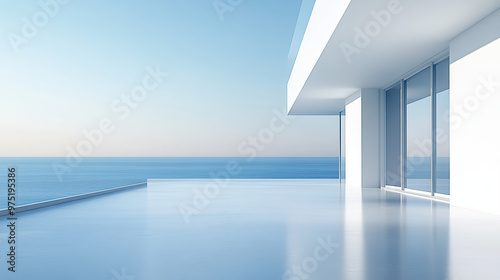 Minimalist white empty rooftop with floor, clear sky, panoramic view