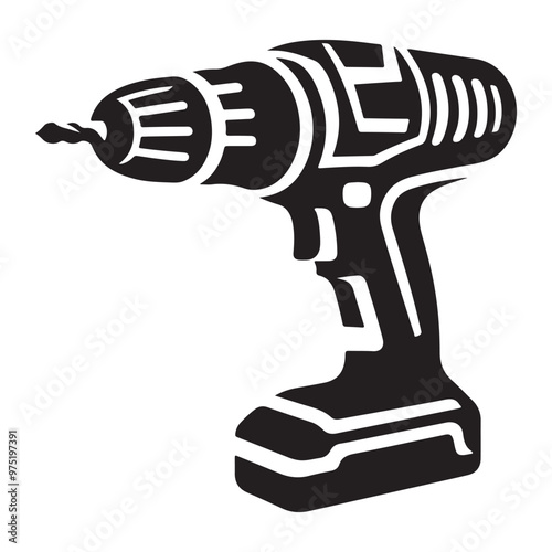 Illustrated Vector Icons of Various Drills: Cordless Drill, Hammer Drill, and Standard Drill - Perfect for Detailed Graphics in Construction, Maintenance, and DIY Project Visuals