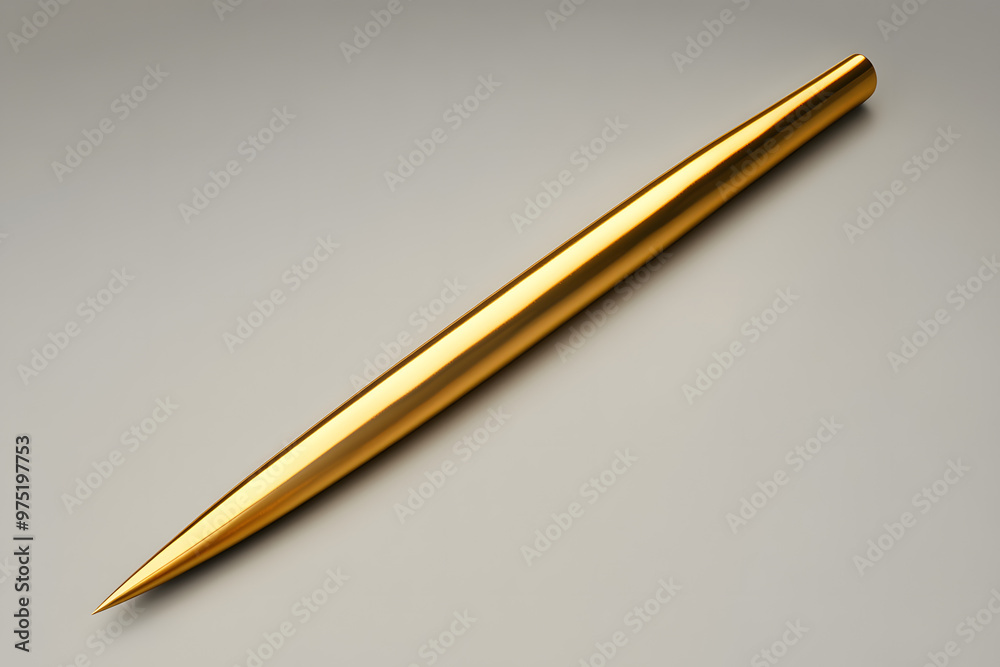 A shiny golden pen on a piece of paper with silver and ribbon accents A shiny golden pen on a piece of paper with silver and ribbon accents