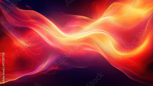 Abstract background with waves of red and orange color, glowing light effects