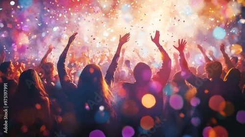 Vibrant Watercolor New Year's Eve Party Scene with Confetti and Lights - AR 169:2