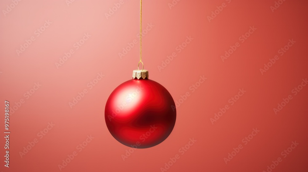 A single red Christmas ornament hanging from a pine branch A single red Christmas ornament hanging from a pine branch