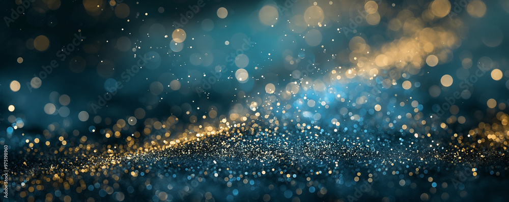 Obraz premium Abstract glitter background in blue and gold tones for celebrations and festive designs