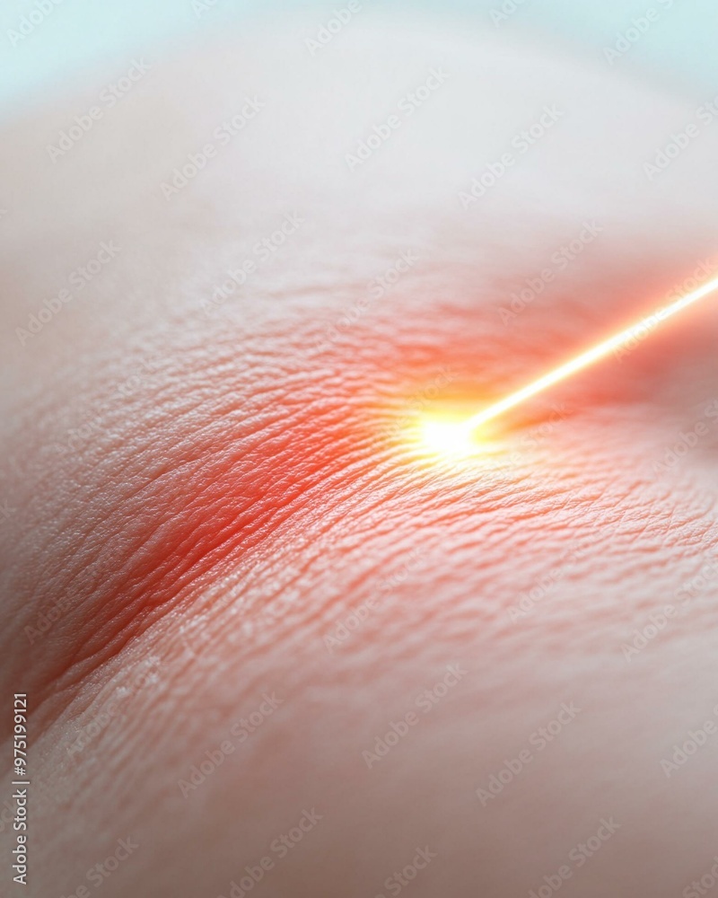 Fototapeta premium Close-up of skin with a laser beam, showcasing advanced technology in dermatology and medical treatments for skin conditions.