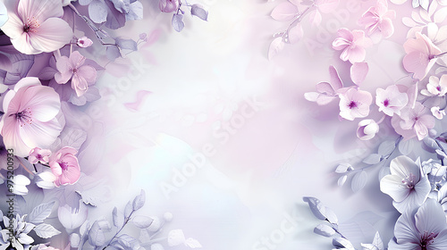 A light purple background with delicate floral patterns along the edges, creating an elegant and soft atmosphere for writing, backdrop for a wedding card, fashion photoshoot, product display