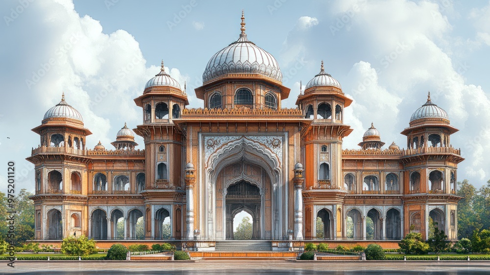 Obraz premium Ornate architectural structure with domes and intricate details.