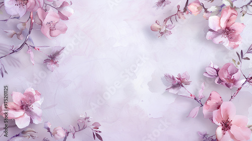A light purple background with delicate floral patterns along the edges, creating an elegant and soft atmosphere for writing, backdrop for a wedding card, fashion photoshoot, product display