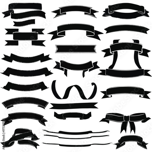 Banner ribbon set silhouette vector black shape