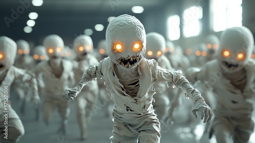 Wallpaper Mural Ghostly circus crowd with eerie glowing eyes, 3D illustration Torontodigital.ca