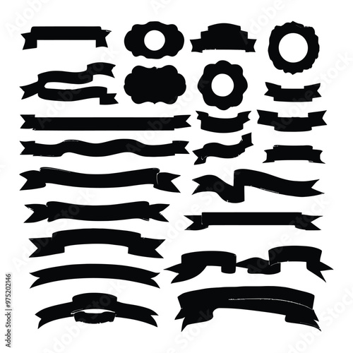 Banner ribbon set silhouette vector black shape
