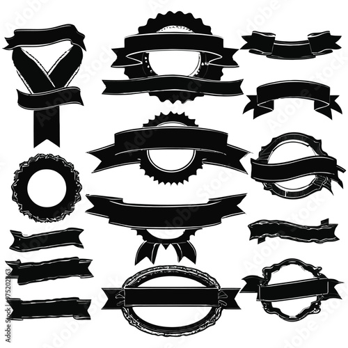 Banner ribbon set silhouette vector black shape