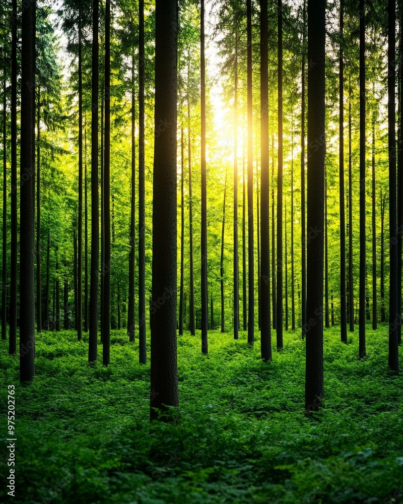 A serene forest bathed in sunlight, showcasing tall trees and lush greenery, perfect for nature lovers and outdoor enthusiasts. A serene forest bathed in sunlight, showcasing tall trees and lush greenery, perfect for nature lovers and outdoor enthusiasts.