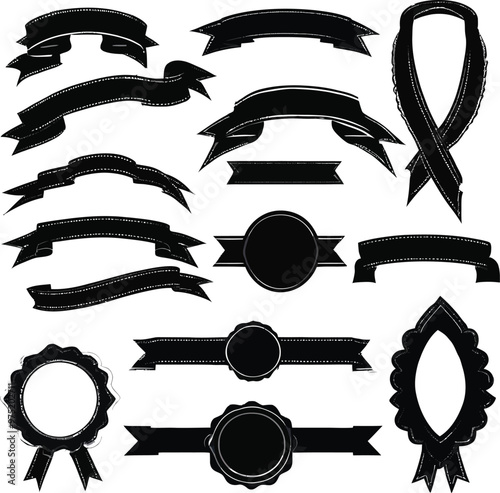 Banner ribbon set silhouette vector black shape