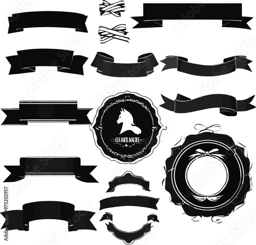 Banner ribbon set silhouette vector black shape