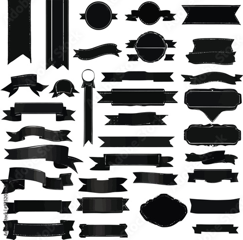Banner ribbon set silhouette vector black shape