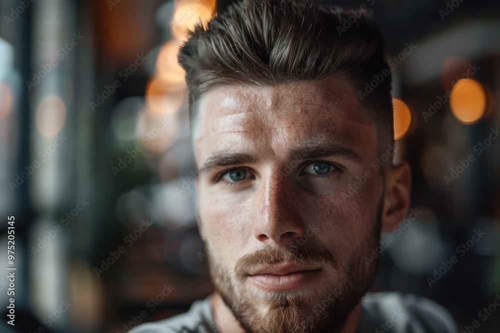 Fototapeta premium Thoughtful man with beard and piercing blue eyes
