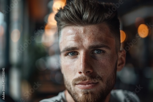 Thoughtful man with beard and piercing blue eyes