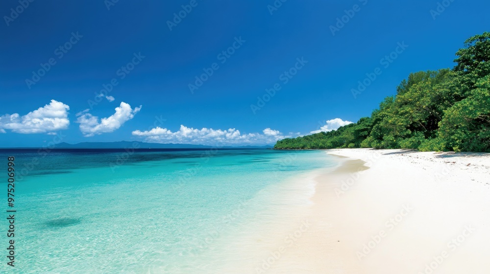 Serene beach with soft and a clear blue sky Serene beach with soft and a clear blue sky
