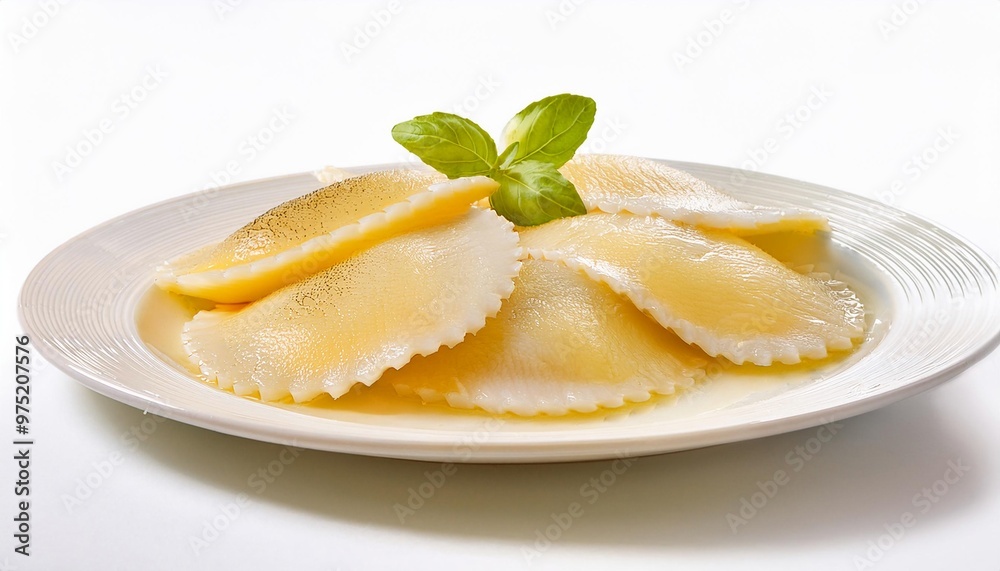 Italian Food, Scaloppine al Limone on white background isolated. Italian Food, Scaloppine al Limone on white background isolated.