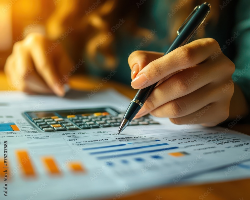 Budgeting with a person reviewing finances and expenses, organized style, close-up, sharp focus, bright lighting Budgeting with a person reviewing finances and expenses, organized style, close-up, sharp focus, bright lighting